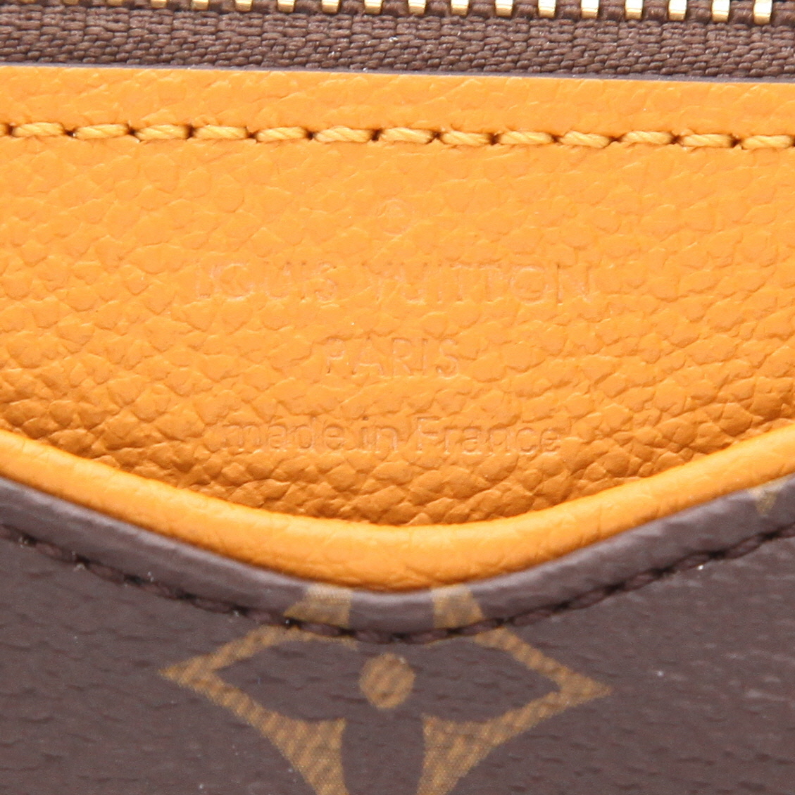 Louis Vuitton  Pallas shoulder bag  in brown monogram canvas  and saffron yellow leather - Detail D2