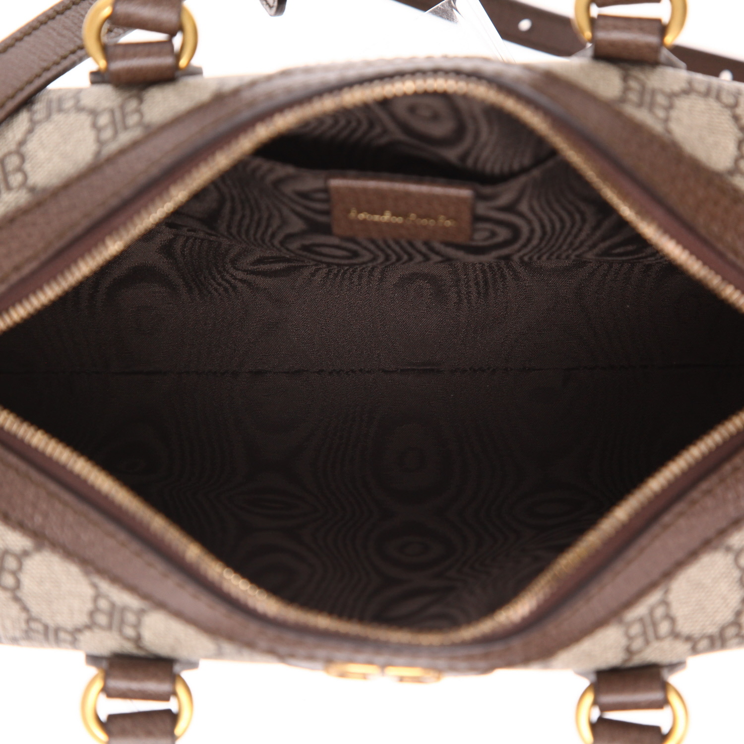 Sac bandoulière Balenciaga   en toile siglée beige et cuir marron - Detail D3