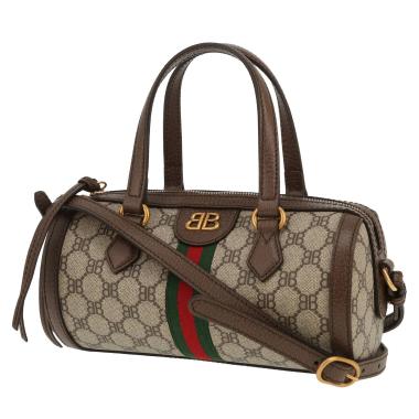 Borsa a tracolla Balenciaga   in tela siglata beige e pelle marrone