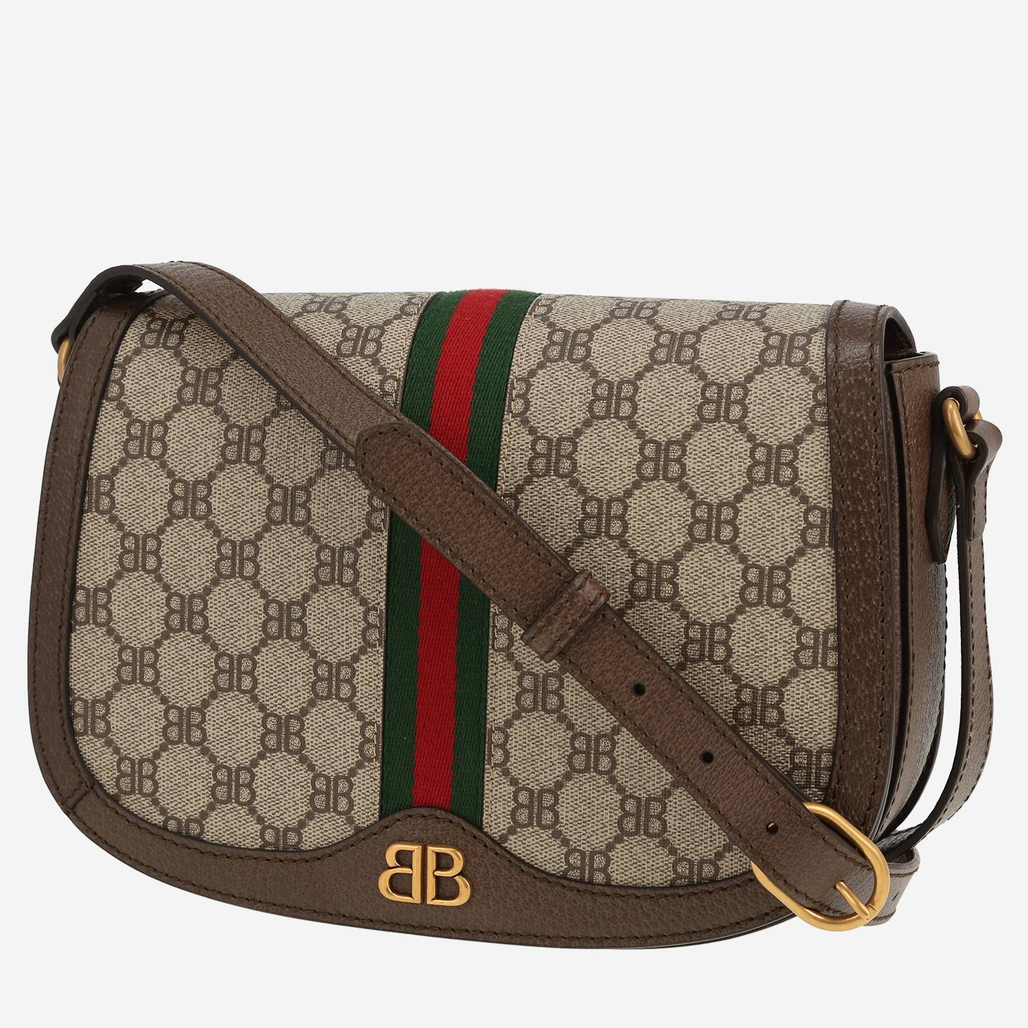 Balenciaga   shoulder bag  in beige logo canvas  and brown leather