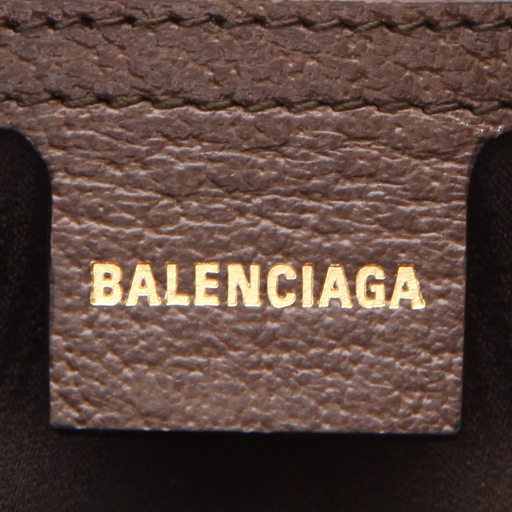 Sac bandoulière Balenciaga   en toile siglée beige et cuir marron - Detail D2