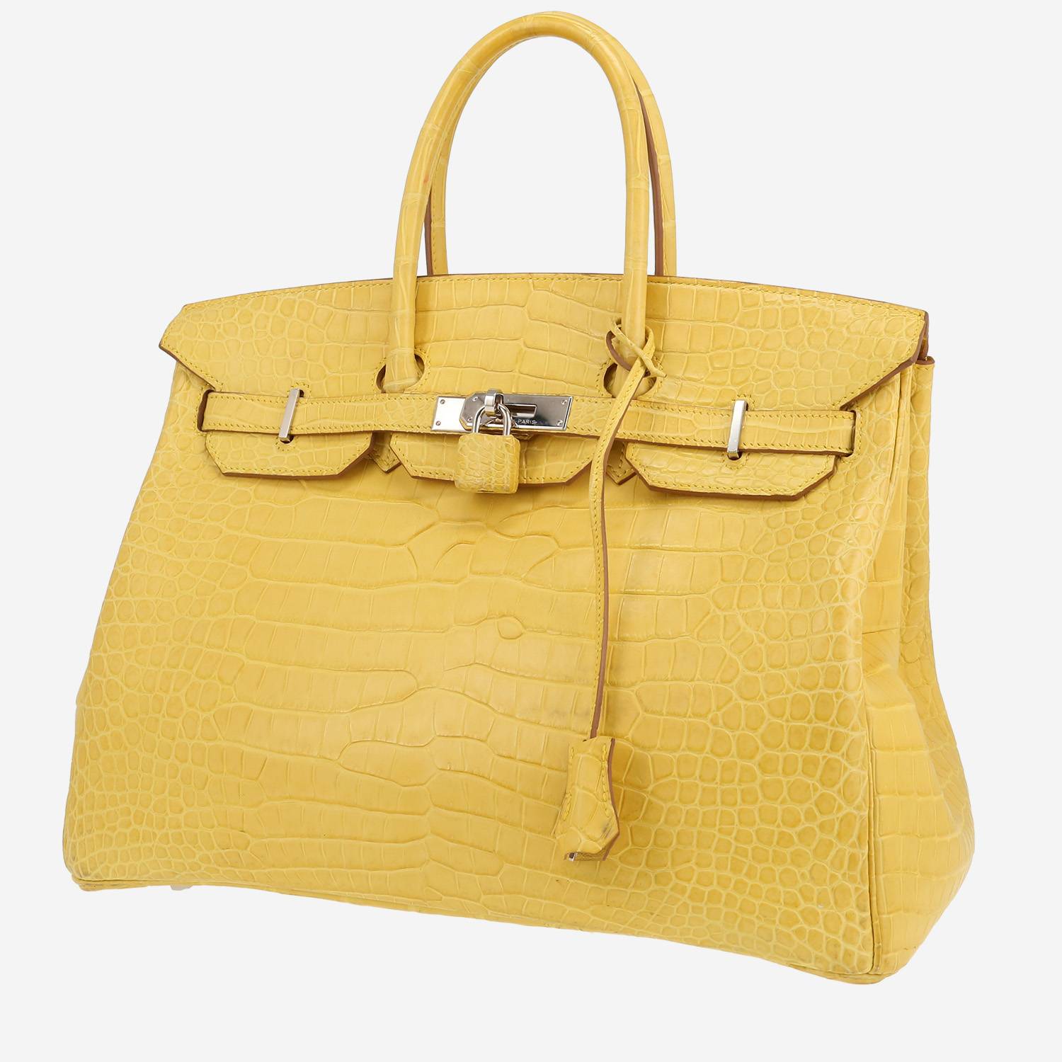 Bolso de mano Hermès  Birkin 35 cm en aligátor amarillo Mimosa