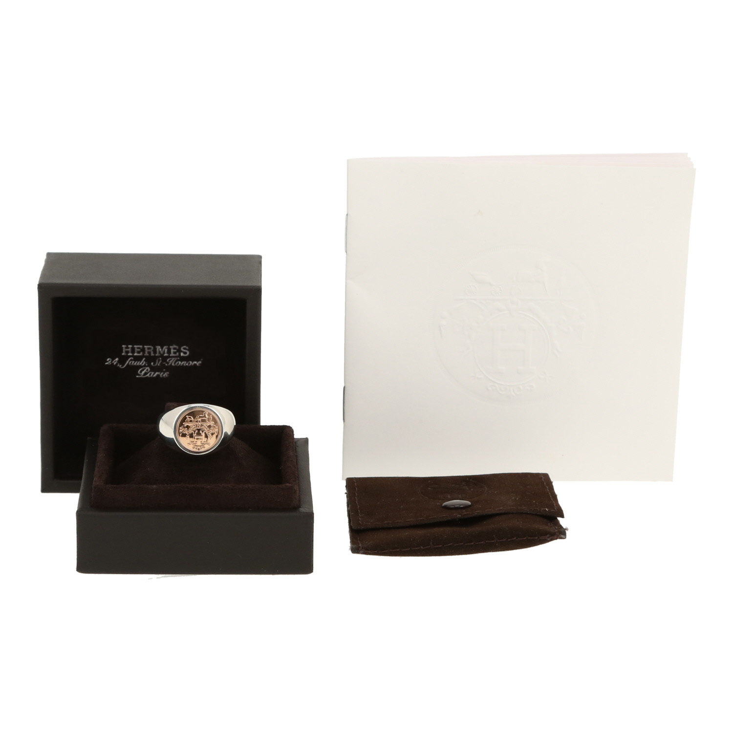 Hermès Ex Libris signet ring in silver and pink gold - Detail D2