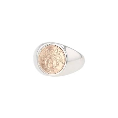Anillo de sello Hermès Ex Libris de plata y oro rosa