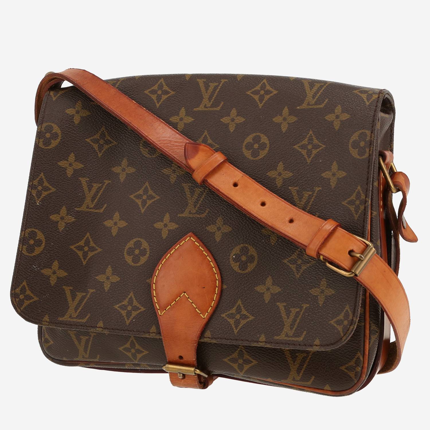 Borsa a tracolla Louis Vuitton  Cartouchiére in tela monogram marrone e pelle naturale