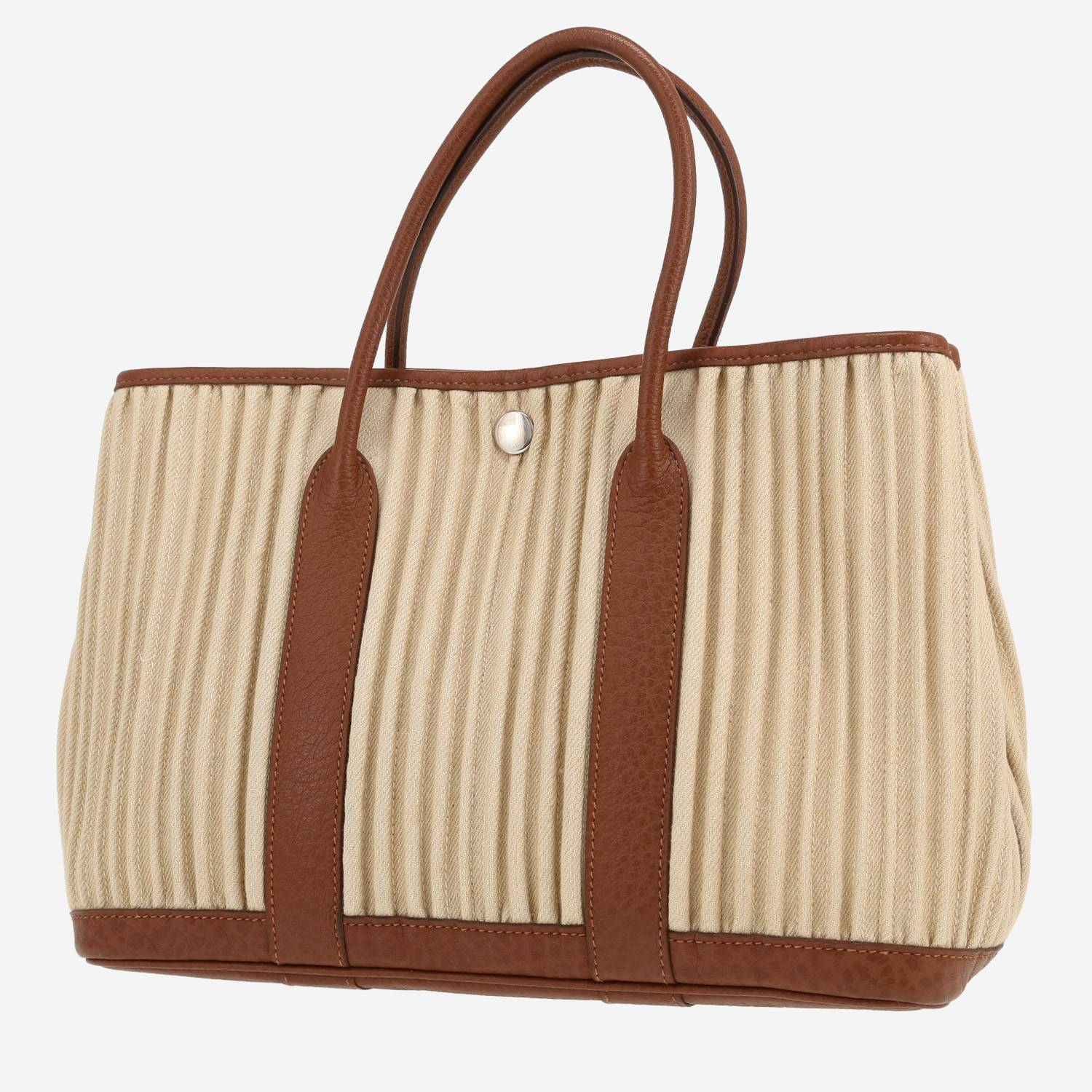 Shopping bag Hermès  Garden in tela beige e pelle marrone