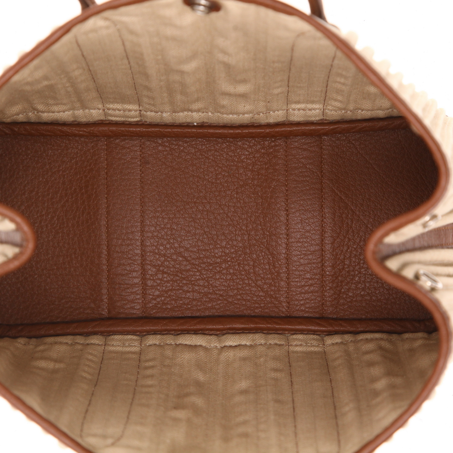 Hermès  Garden shopping bag  in beige canvas  and brown leather - Detail D3