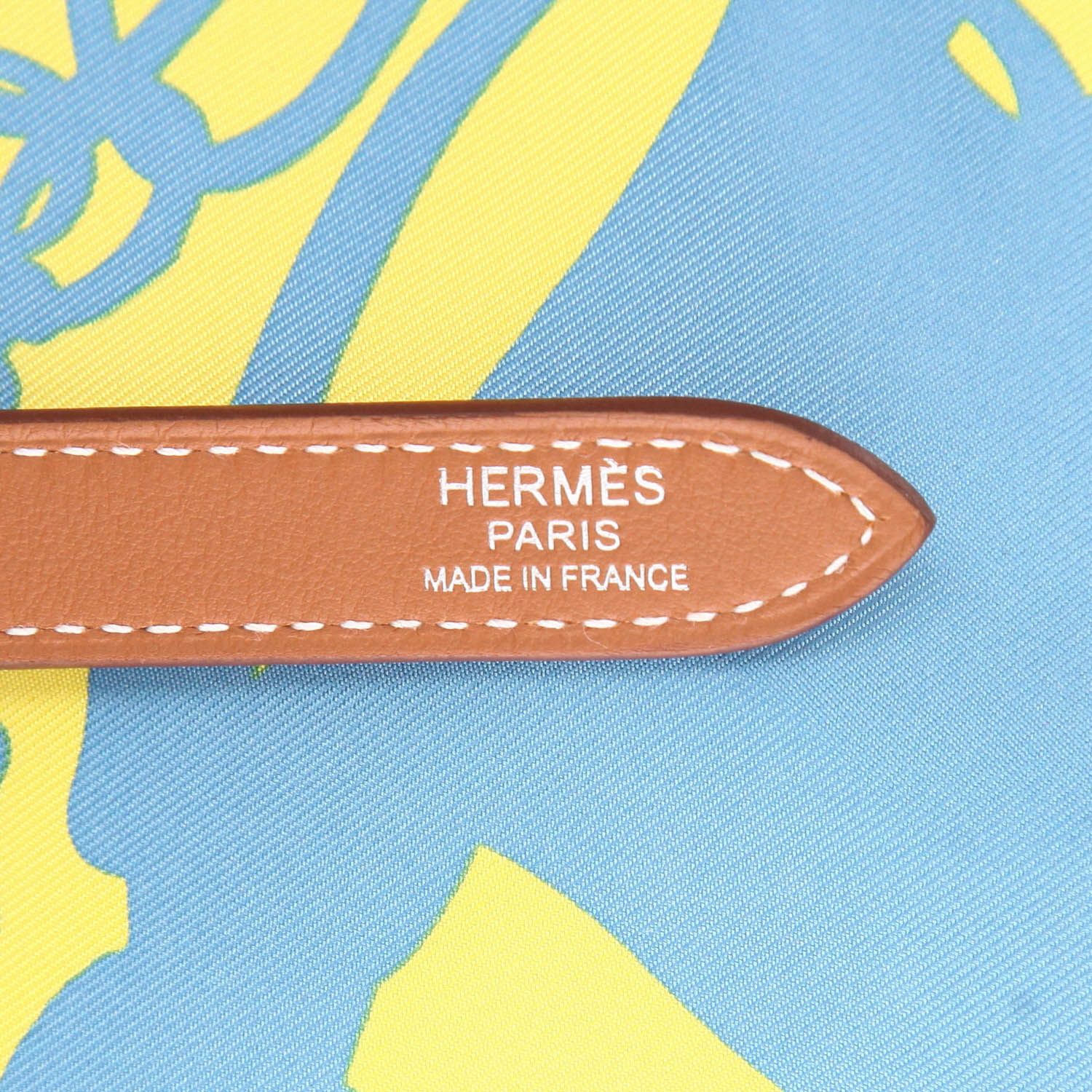 Borsa a tracolla Hermès  Silk City in seta gialla, blu rosa e verde e pelle Barenia - Detail D2