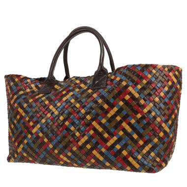 Shopping bag Bottega Veneta  Cabat modello grande  in pelle intrecciata marrone, gialla rossa e blu
