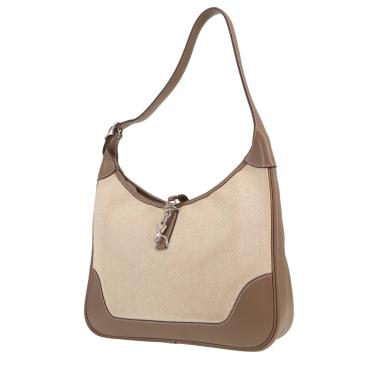 Borsa da spalla o a mano Hermès  Trim in tela beige e pelle etoupe