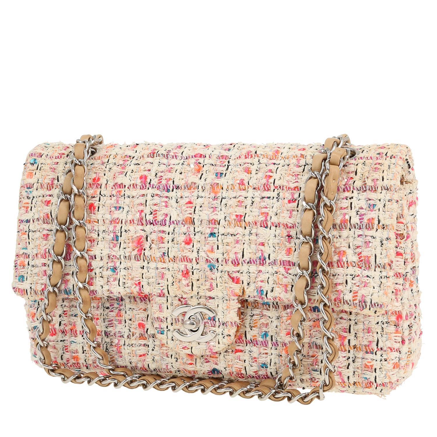 Sac Chanel Timeless Classic tweed beige rose 2011 occasion Sac Chanel Timeless Classic tweed beige rose 2011 occasion