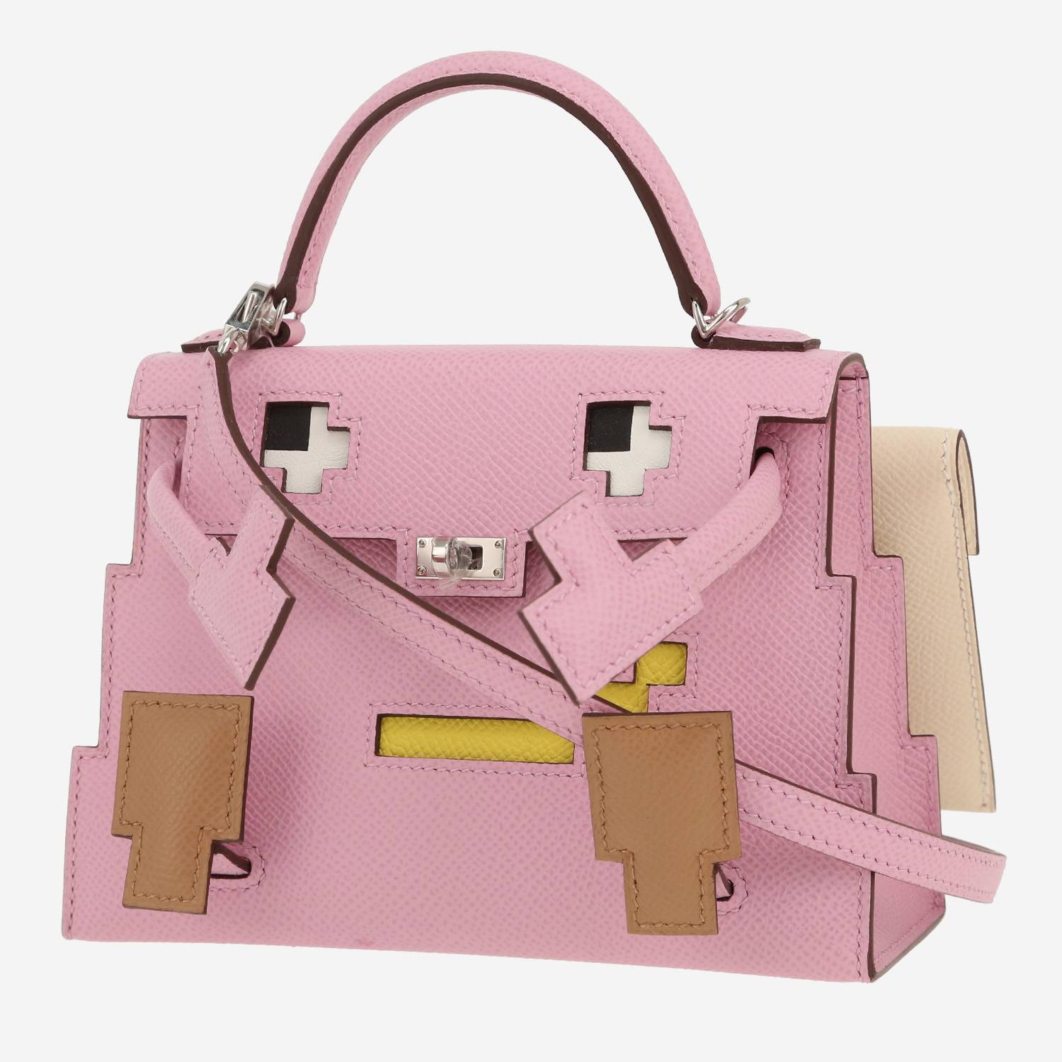 Bolso de mano Hermès  Kelly Doll Picto en cuero epsom Mauve Sylvestre, Nata amarillo Lime y Chai