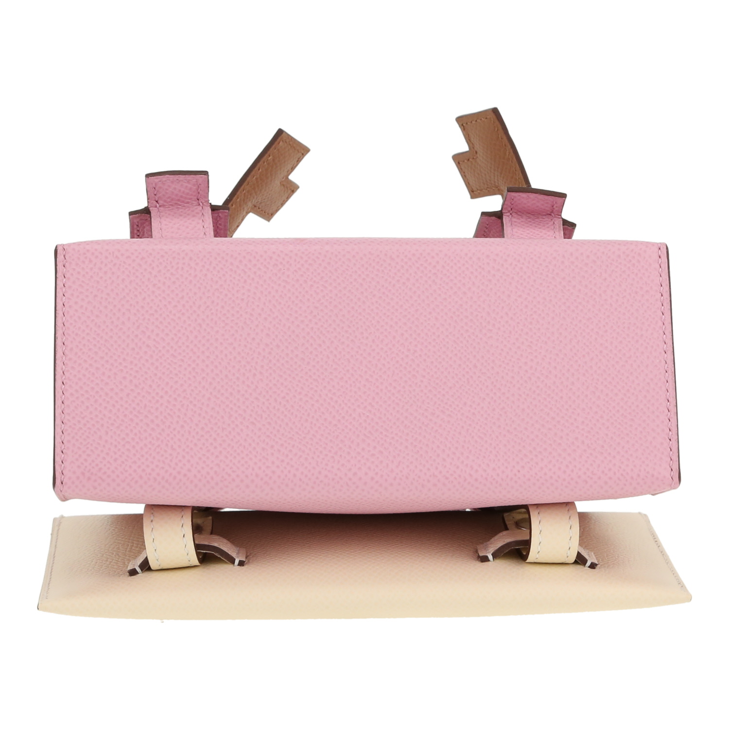 Sac à main Hermès  Kelly Doll Picto en cuir epsom Mauve Sylvestre, Nata jaune Lime et Chai - Detail D1