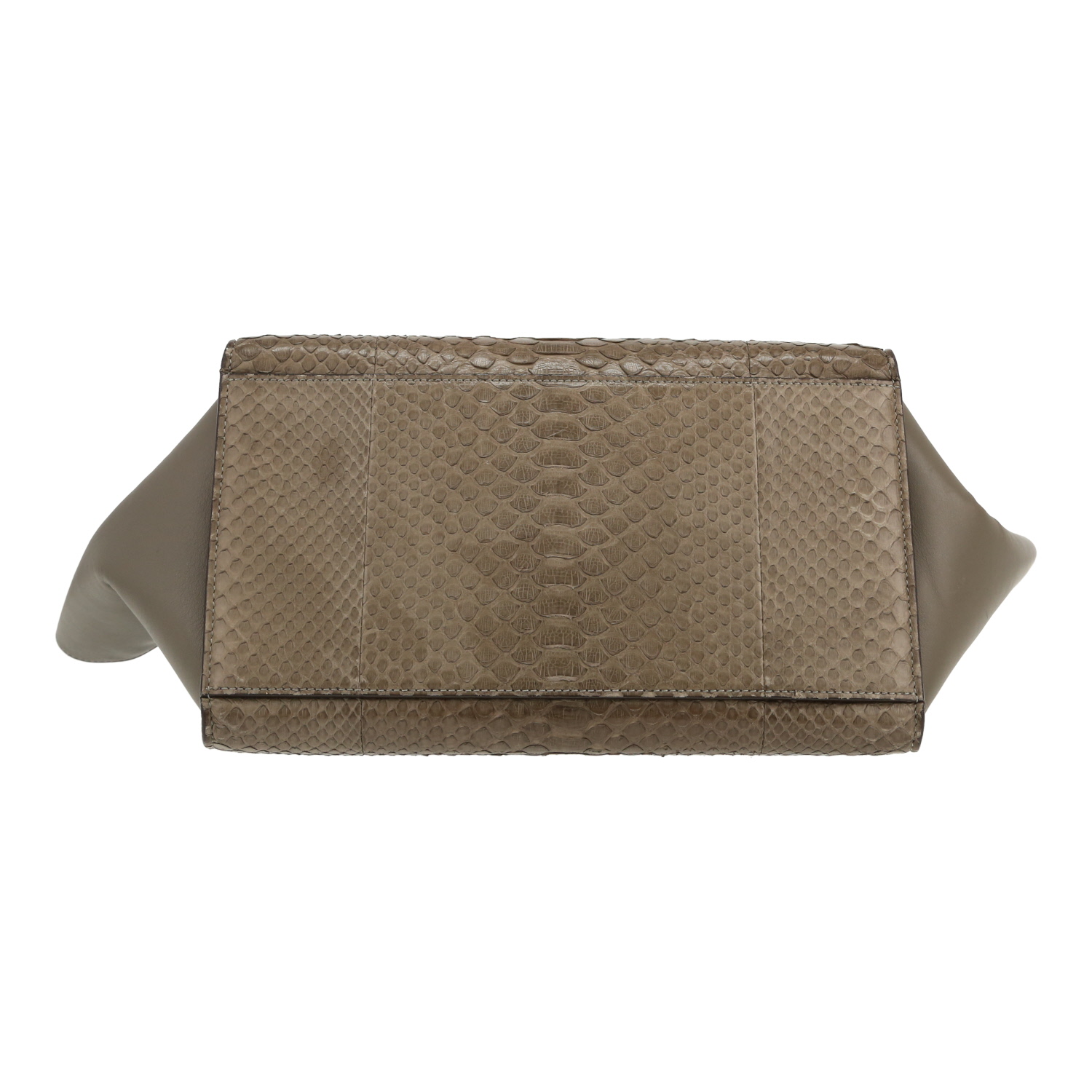 Bolso de mano Celine  Trapeze en cuero gris y piel de pitón color topo - Detail D1