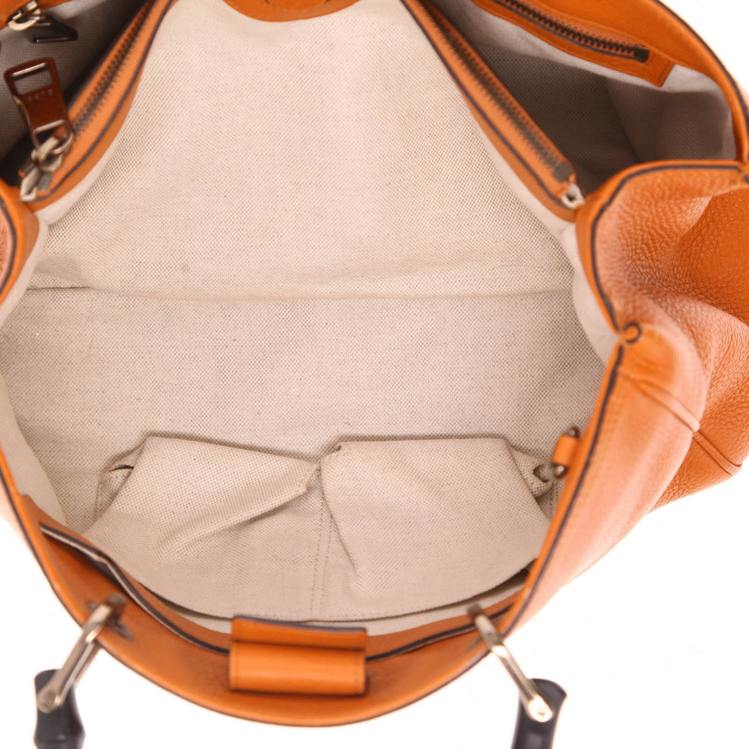 Gucci  Bamboo handbag  in orange grained leather - Detail D4
