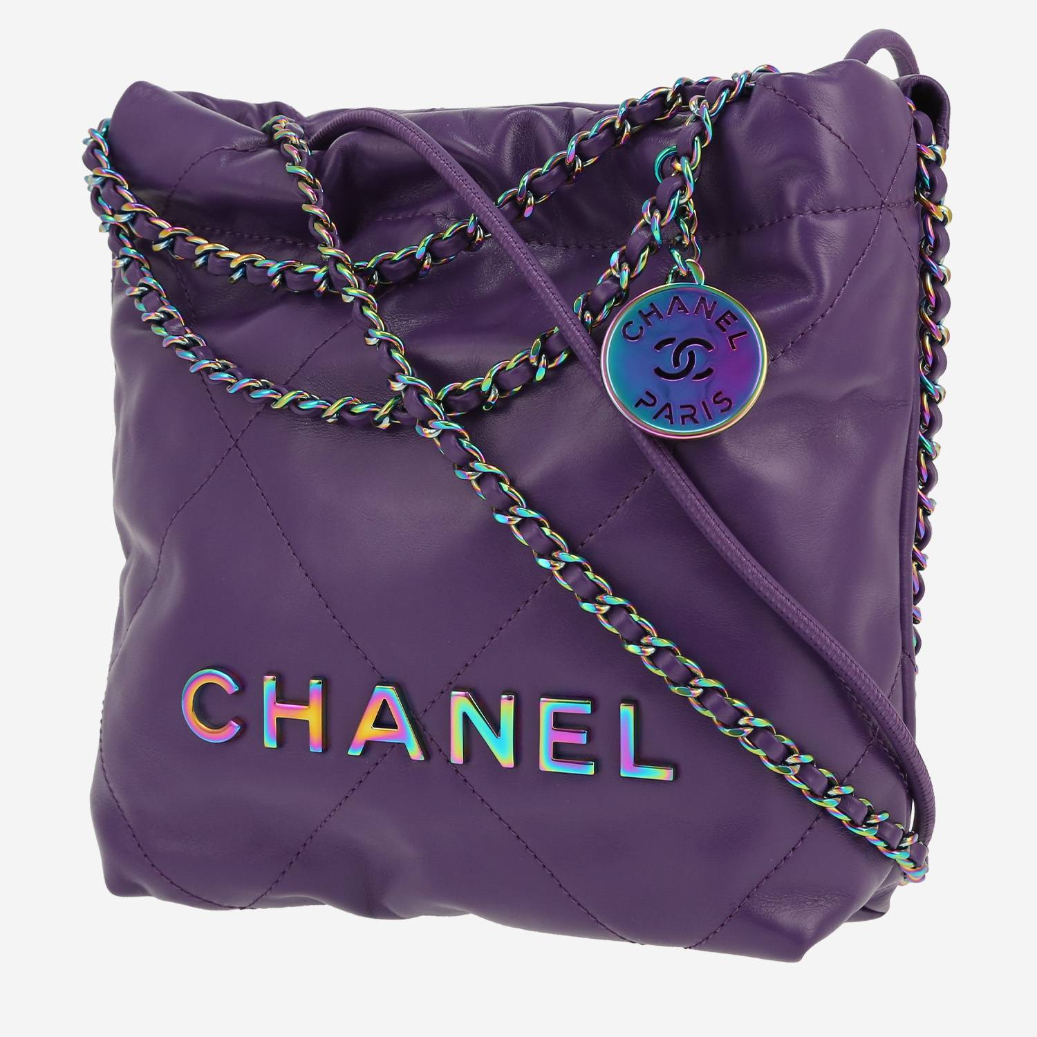 Bolso bandolera Chanel  22 en cuero violeta
