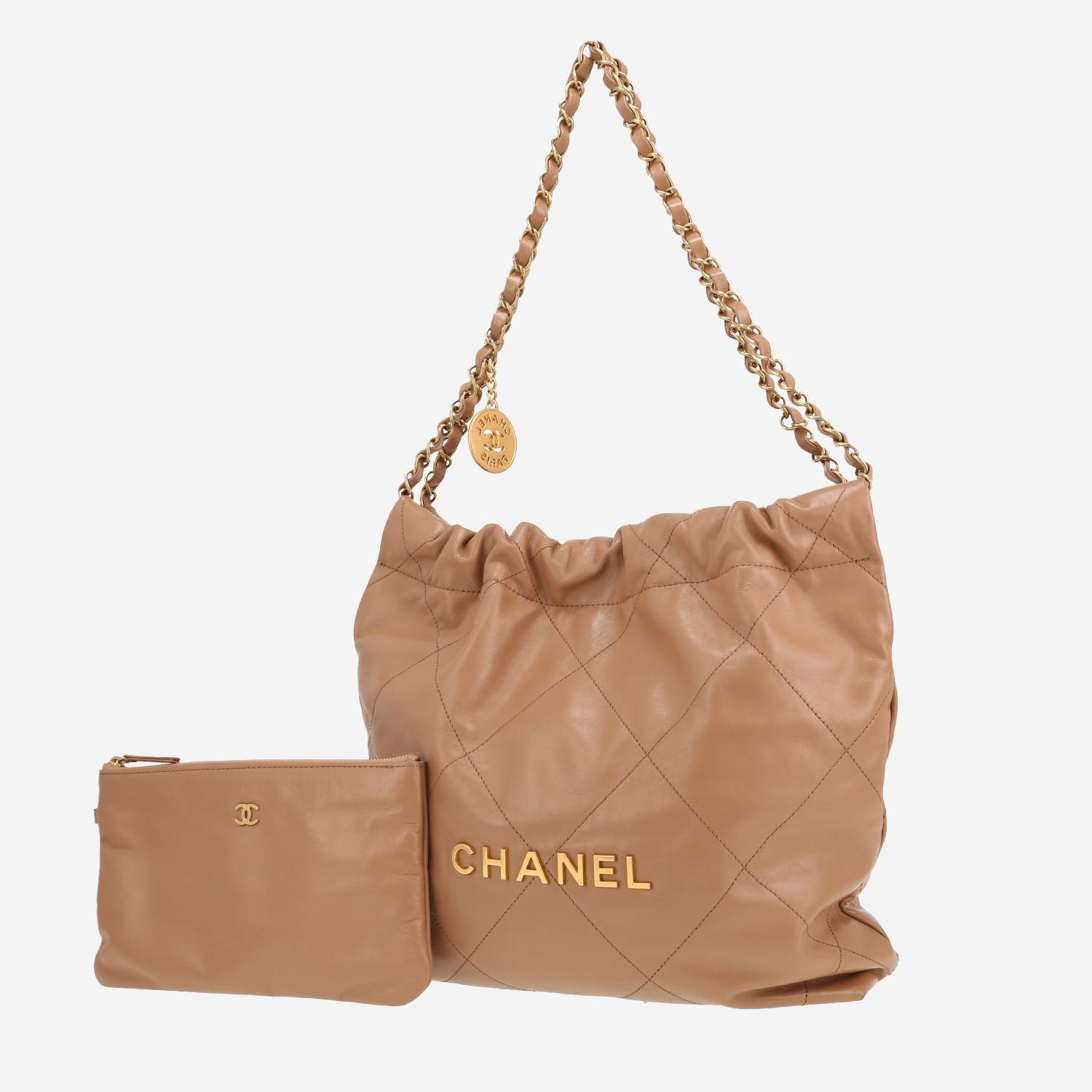 Sac à main Chanel  22 moyen modèle  en cuir matelassé marron