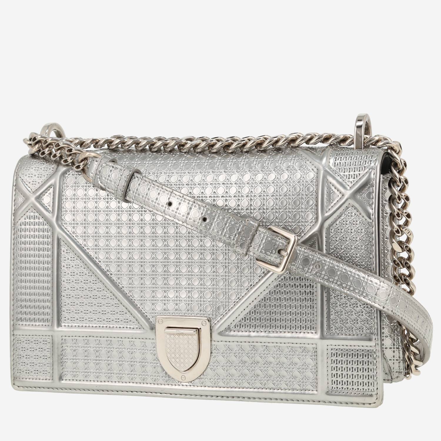 Sac bandoulière Dior  Diorama en cuir verni argenté