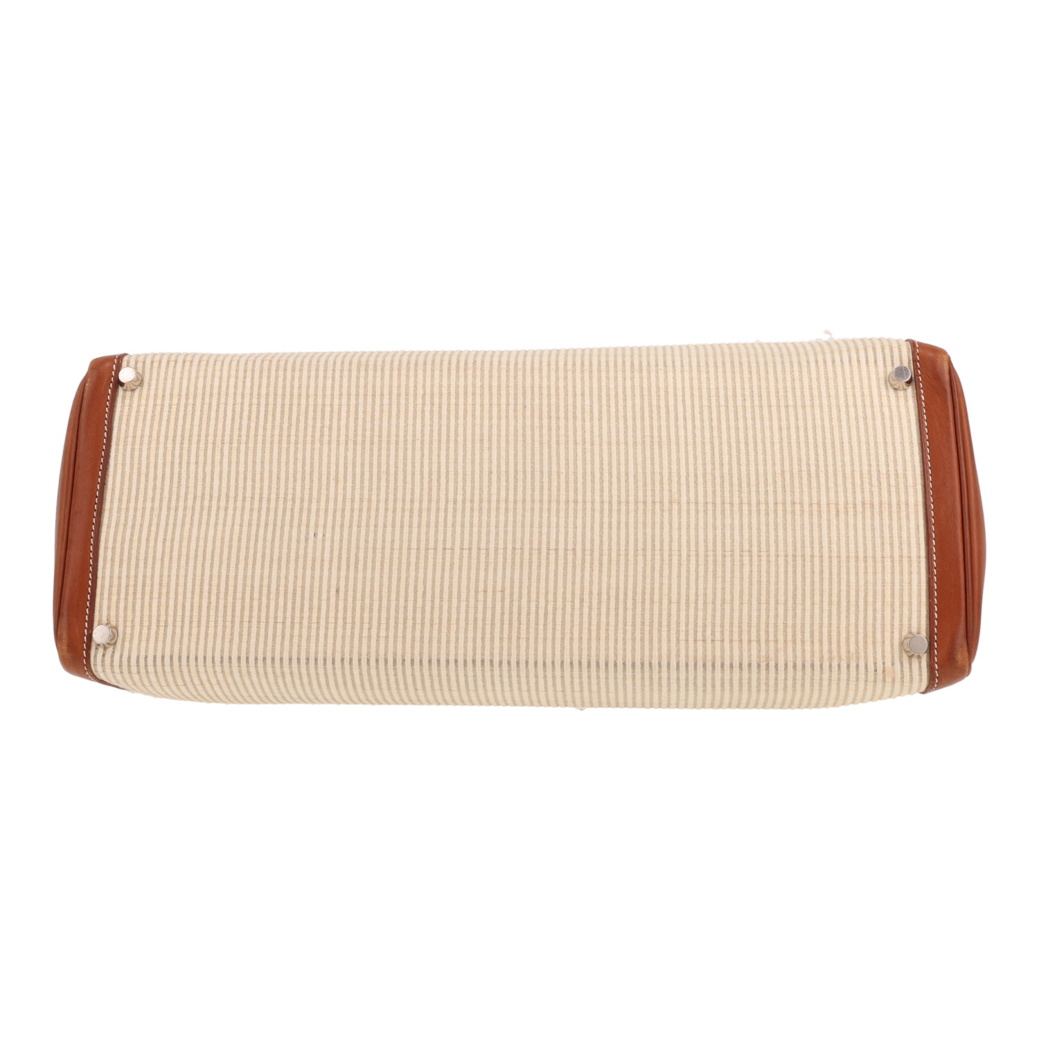 Bolso de mano Hermès  Kelly 40 cm en cuero Barenia rojizo y crin de caballo trenzada beige - Detail D1