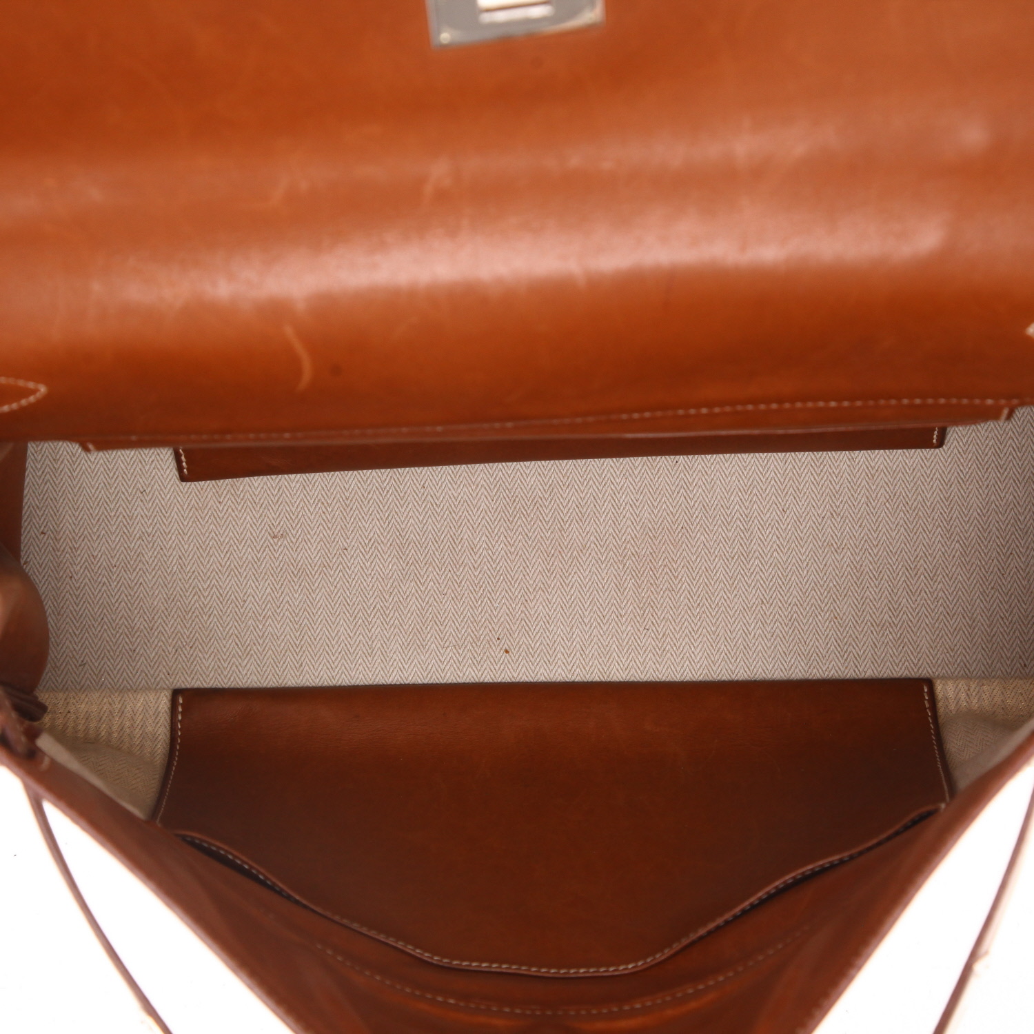 Sac à main Hermès  Kelly 40 cm en cuir Barénia fauve et crin de cheval tressé beige - Detail D3
