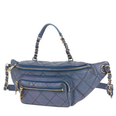 Chanel   clutch-belt  in blue quilted iridescent leather
