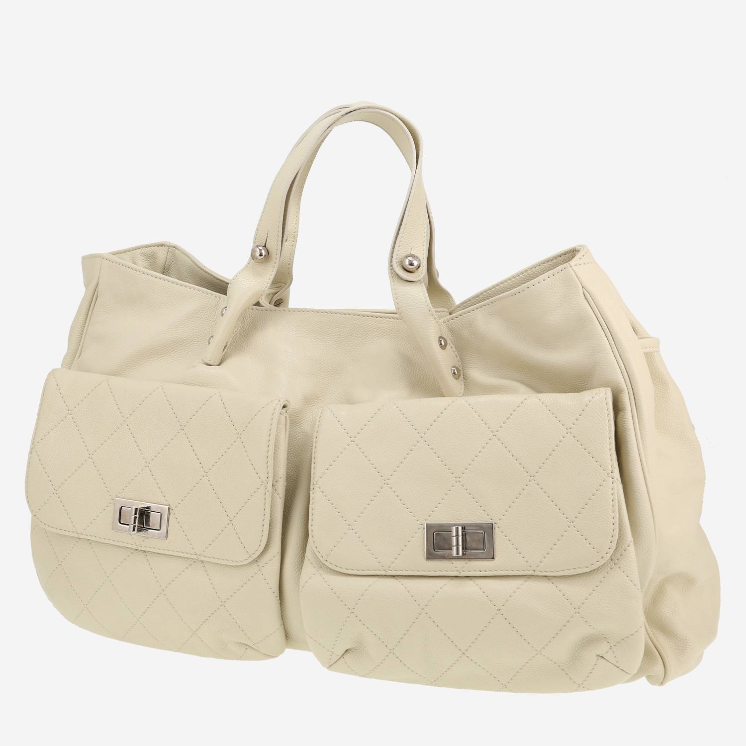 Bolso Cabás Chanel   en cuero granulado blanco