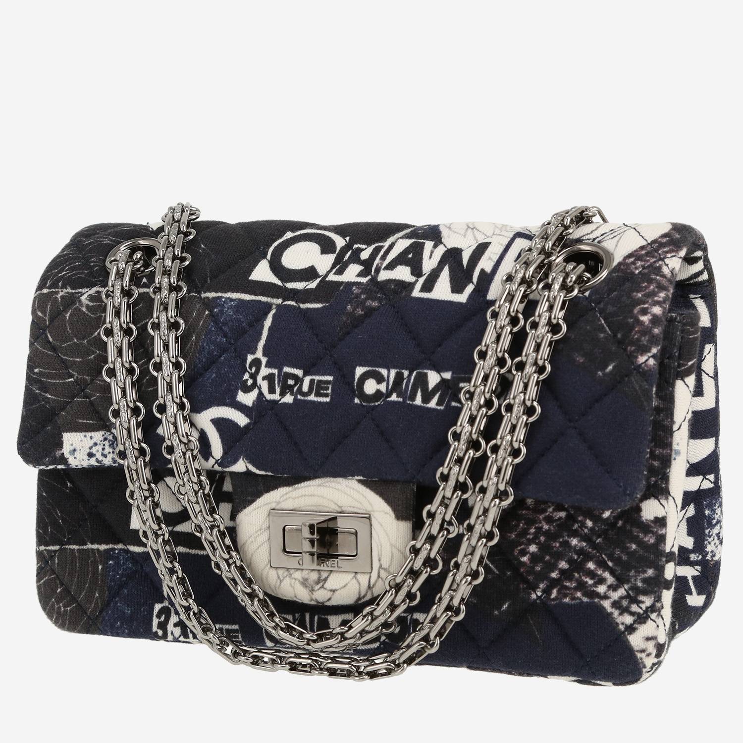 Borsa a tracolla Chanel  2.55 mini  in tela jersey nera e blu