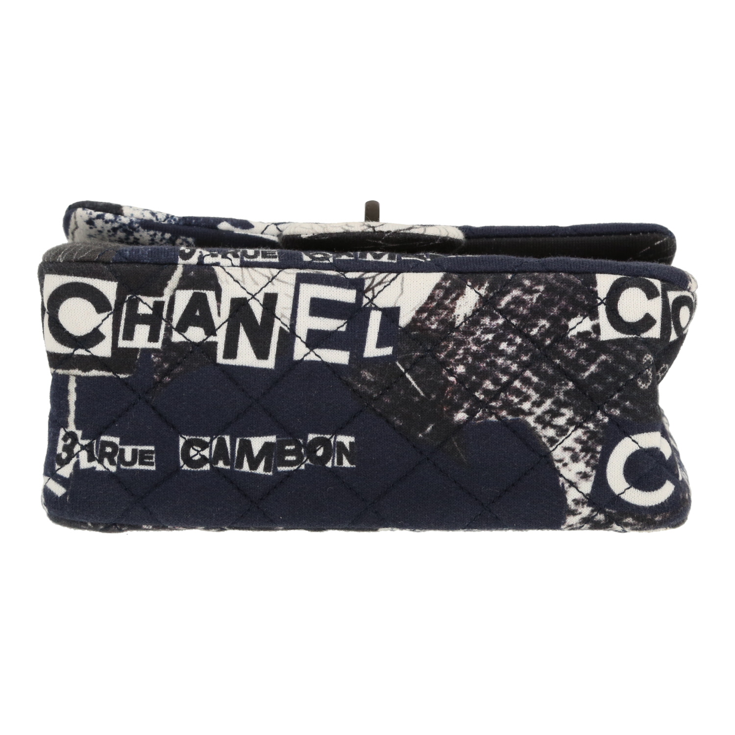 Borsa a tracolla Chanel  2.55 mini  in tela jersey nera e blu - Detail D1