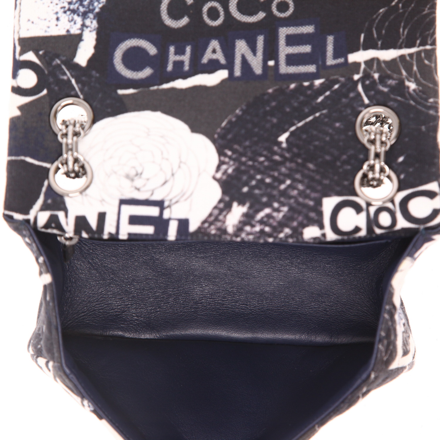 Bolso bandolera Chanel  2.55 mini  en tejido jersey negro y azul - Detail D3