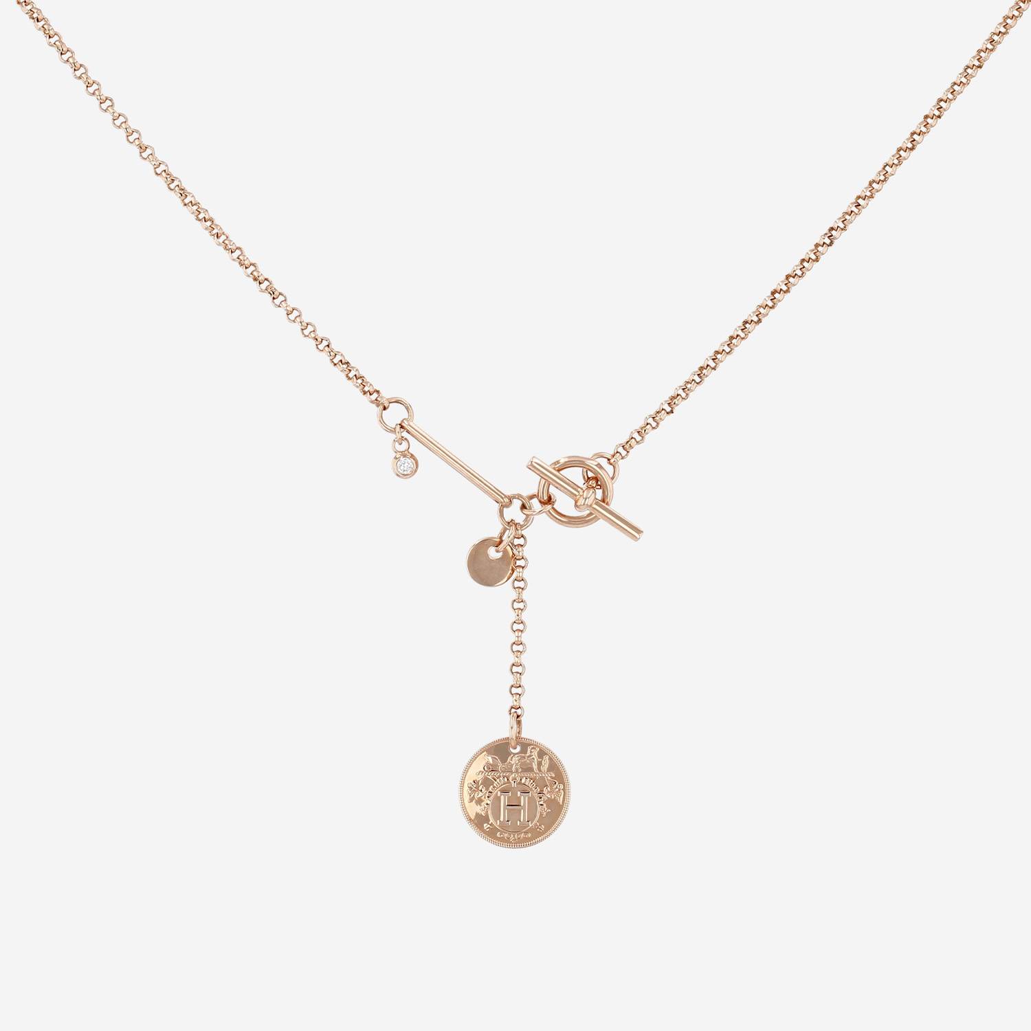 Hermès Ex Libris small model necklace in pink gold and diamond