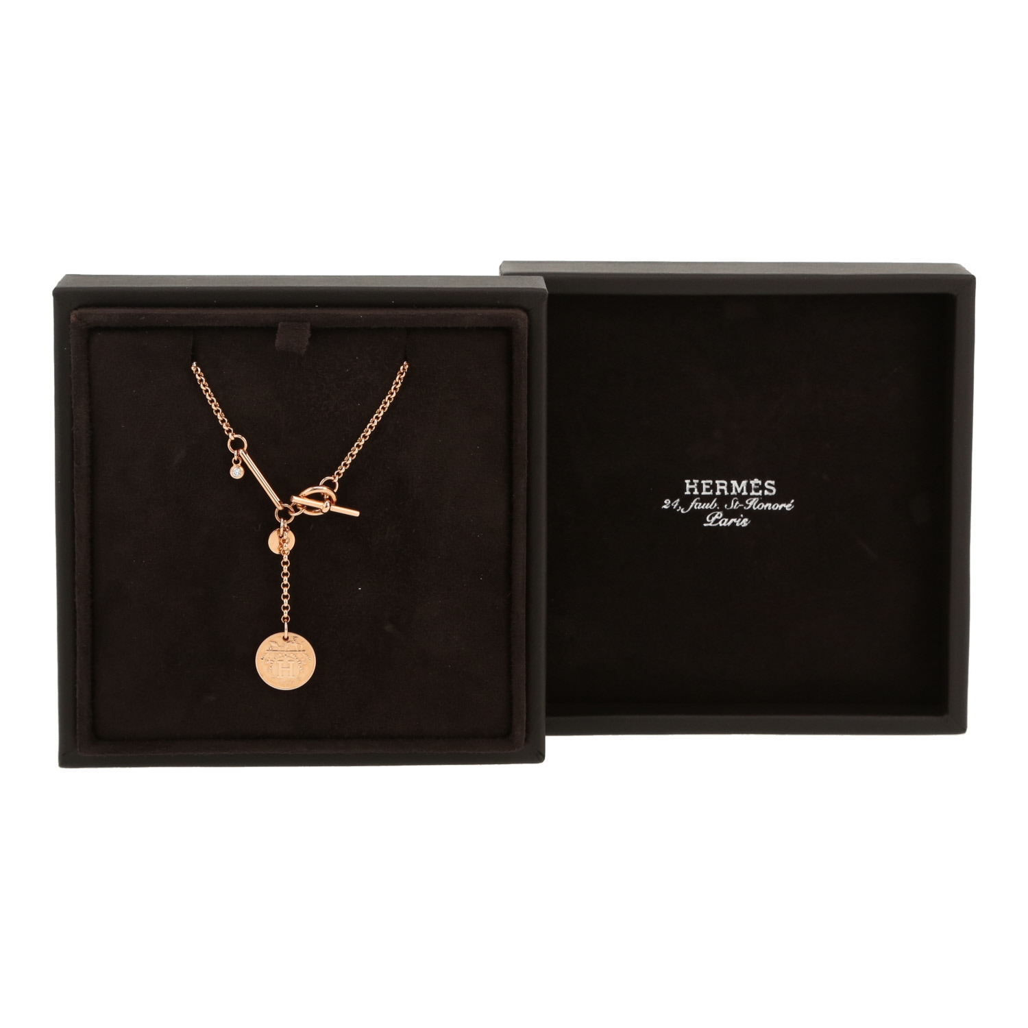 Collier Hermès Ex Libris petit modèle en or rose et diamant - Detail D2