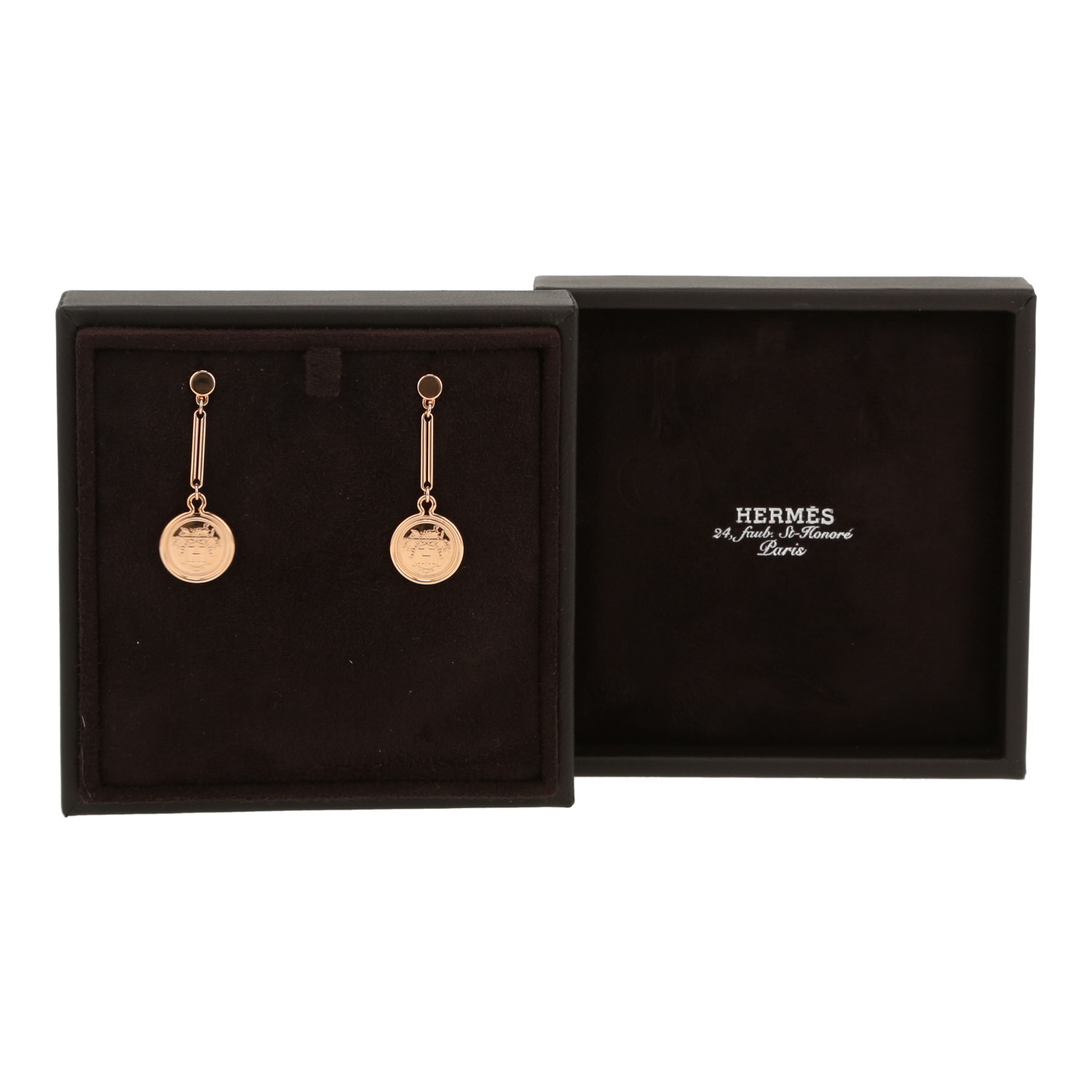 Hermès Ex Libris earrings in pink gold - Detail D2