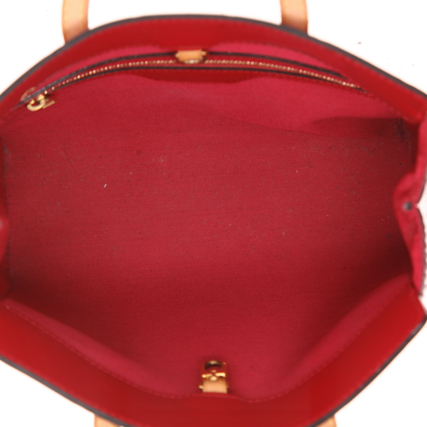 Borsa Louis Vuitton  Catalina in pelle verniciata monogram rossa e pelle naturale - Detail D3