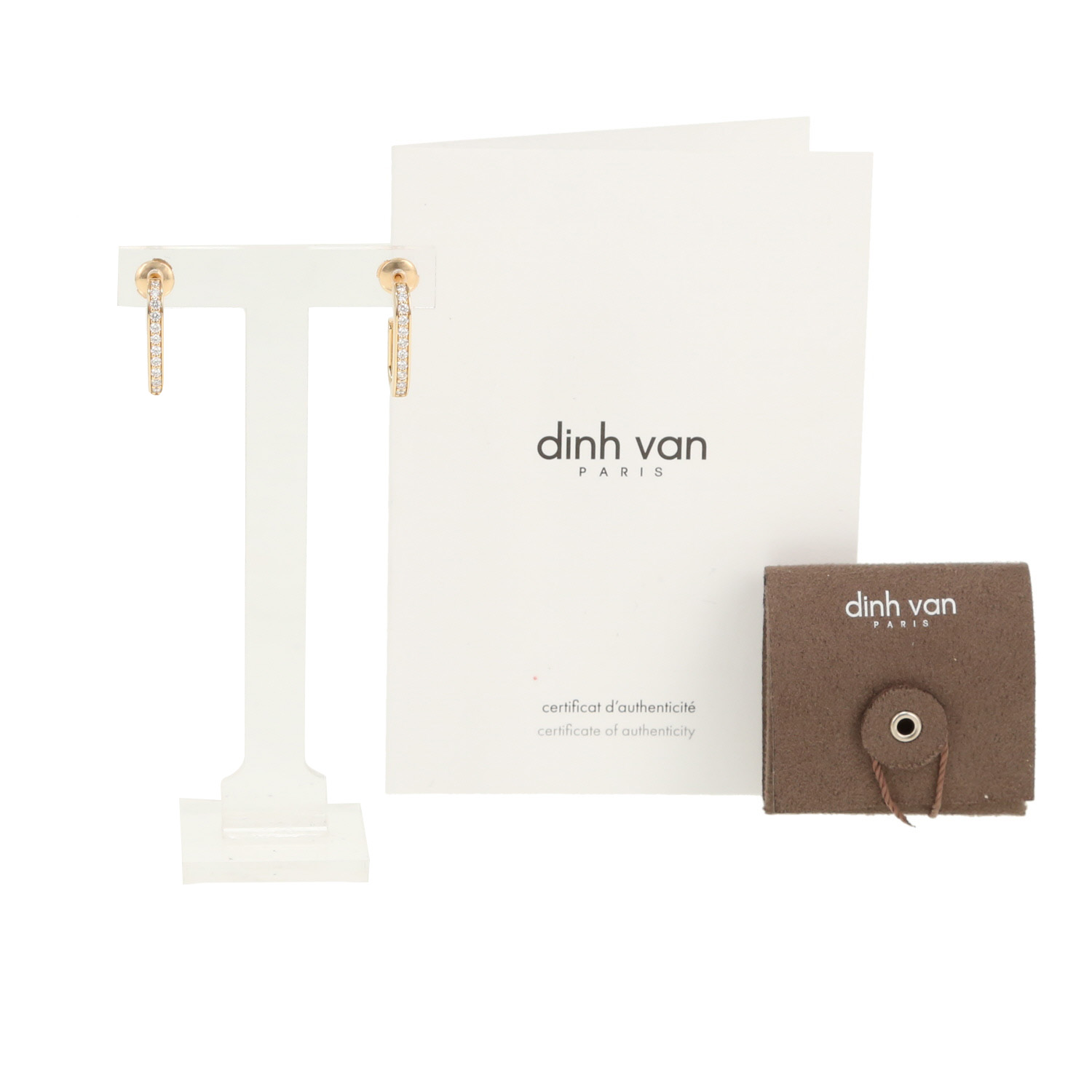 Paire de boucles d'oreilles Dinh Van Maillons moyen modèle en or jaune et diamants - Detail D2