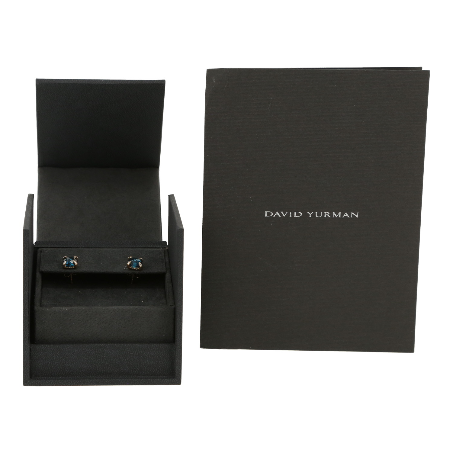 David Yurman Petite Chatelaine small earrings in yellow gold, diamonds and topaz - Detail D2