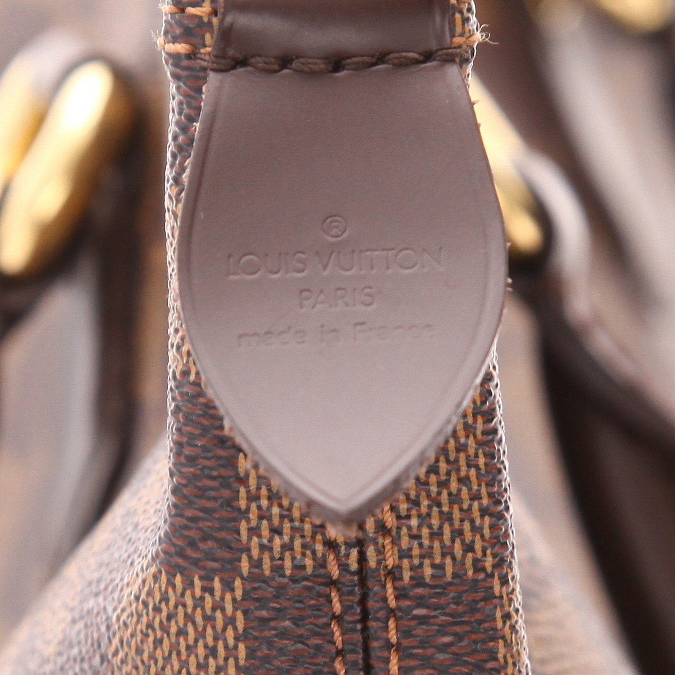 Sac à main Louis Vuitton  Saleya en toile damier ébène et cuir marron - Detail D2