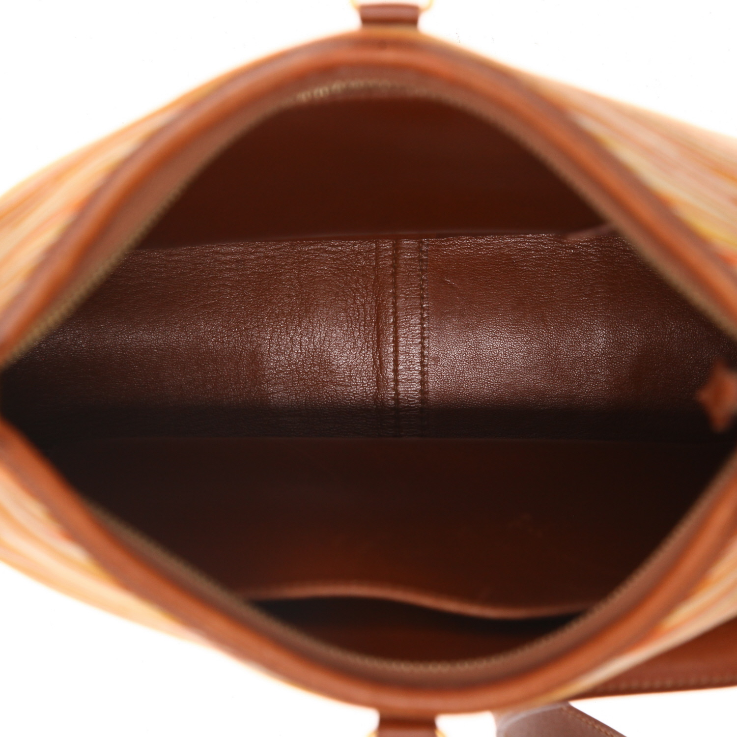 Sac à main Hermès  Trim en cuir vibrato orange jaune et beige et cuir box marron - Detail D3