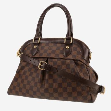 Sac à main Louis Vuitton  Trevi petit modèle  en toile damier ébène et cuir marron