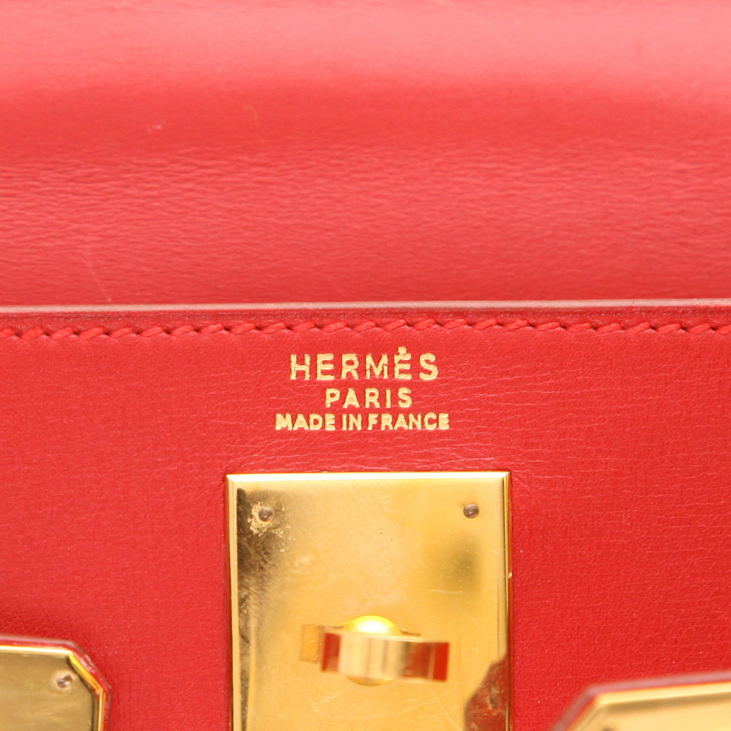 Borsa Hermès Kelly 32 cm in pelle rossa effetto box - Detail D2