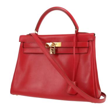 Borsa Hermès Kelly 32 cm in pelle rossa effetto box