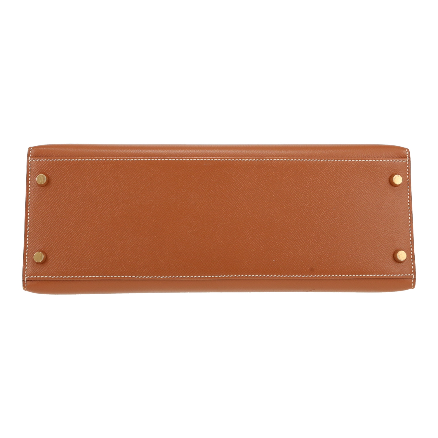 Bolso de mano Hermès  Kelly 32 cm en cuero Courchevel color oro - Detail D1