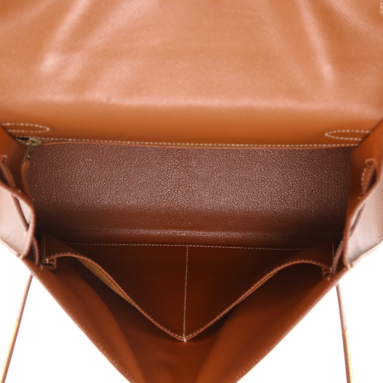 Hermès  Kelly 32 cm handbag  in gold Courchevel leather - Detail D3