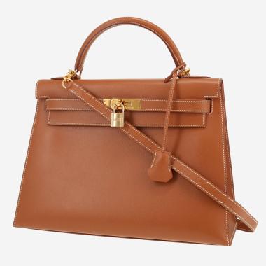 Sac à main Hermès  Kelly 32 cm en cuir Courchevel gold