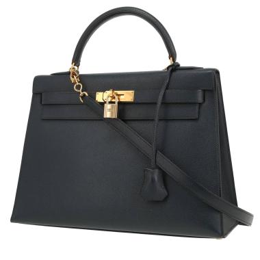 Sac à main Hermès  Kelly 32 cm en cuir Courchevel bleu-marine
