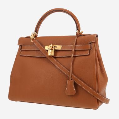 Bolso de mano Hermès  Kelly 32 cm en cuero togo color oro