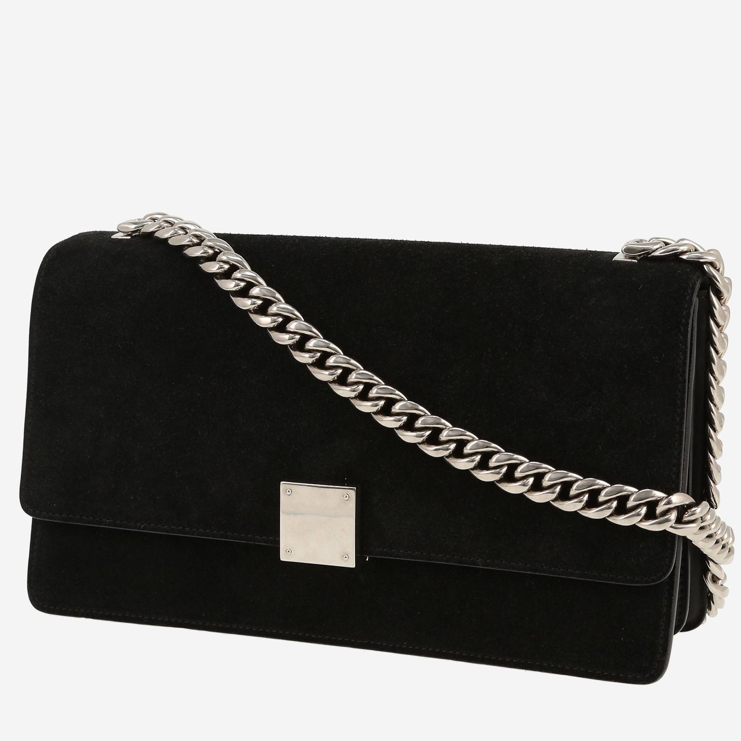 Borsa Celine  Classic Box in Veau velours nero e pelle nera