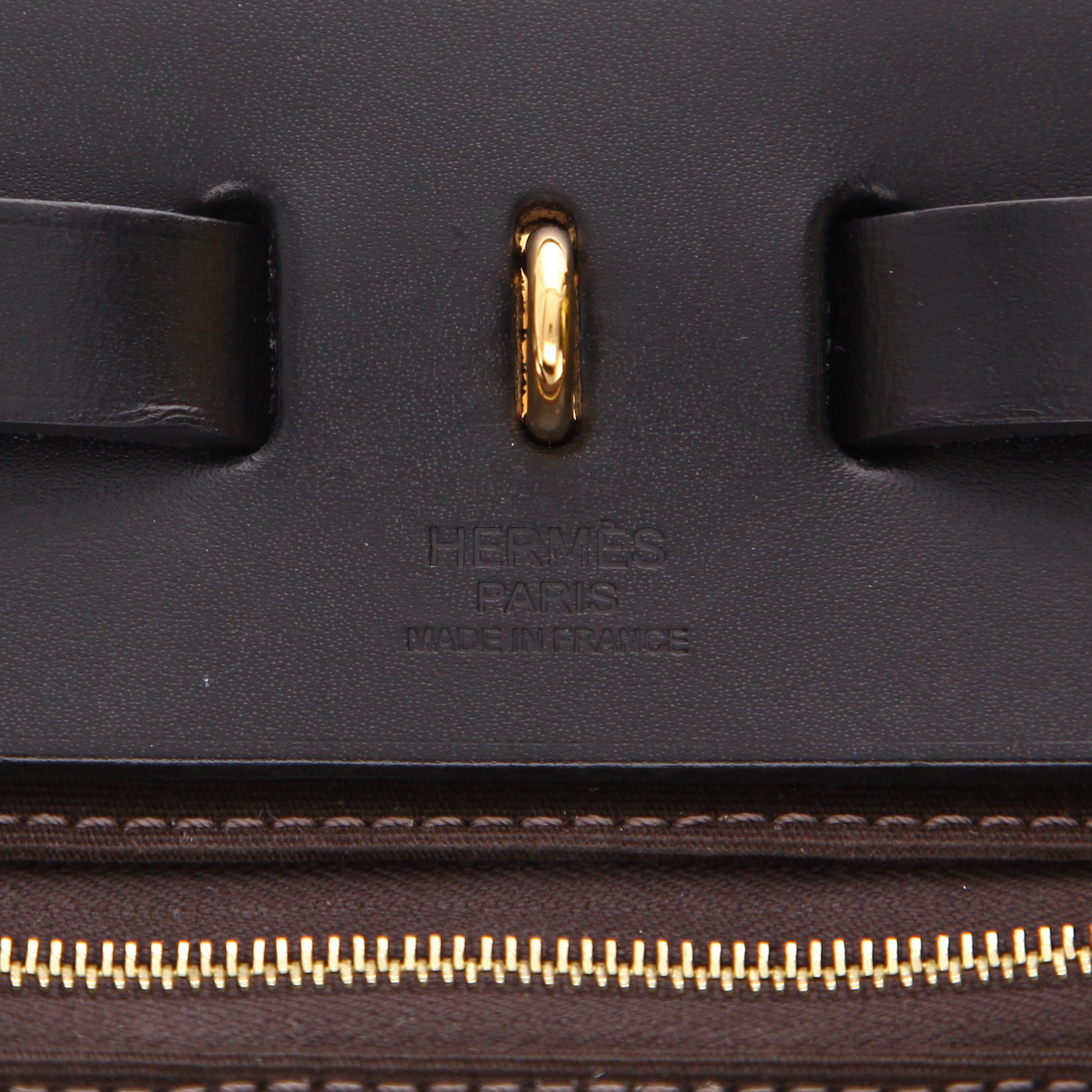 Bolso de mano Hermès  Herbag en lona marrón y cuero negro - Detail D2