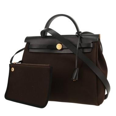 Hermès  Herbag handbag  in brown canvas  and black leather