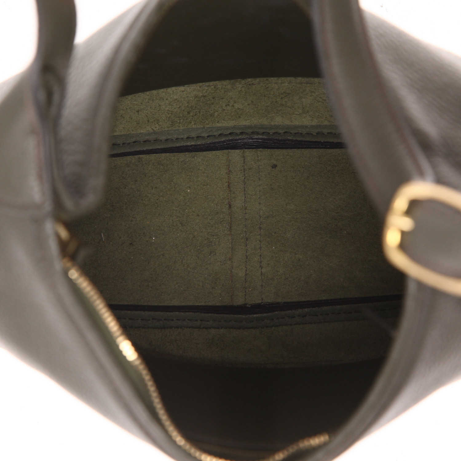 Bolso para llevar al hombro o en la mano Hermès  Trim en cuero de búfalo verde - Detail D3