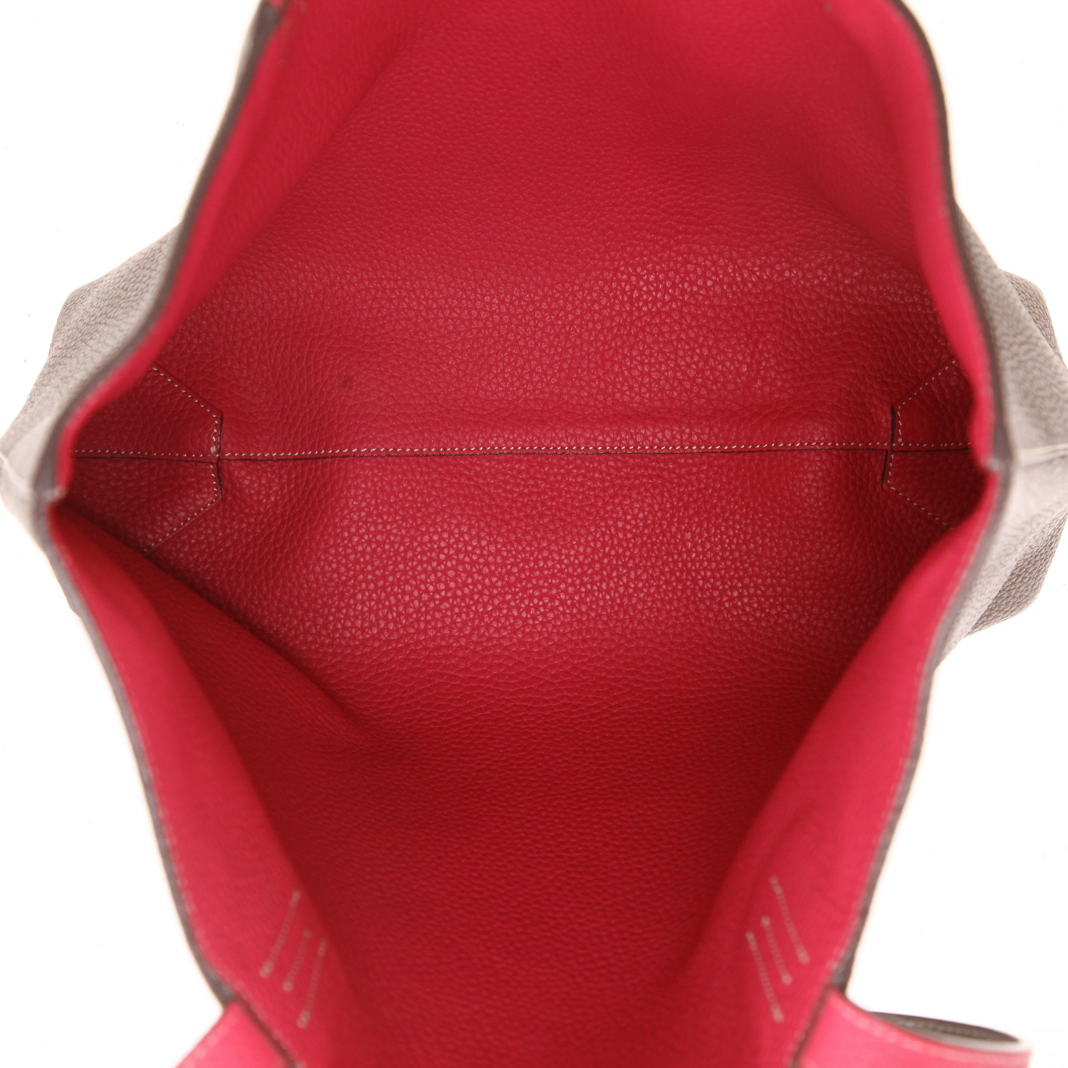 Bolso Cabás Hermès  Double Sens en cuero taurillon clémence marrón etoupe y rosa - Detail D3